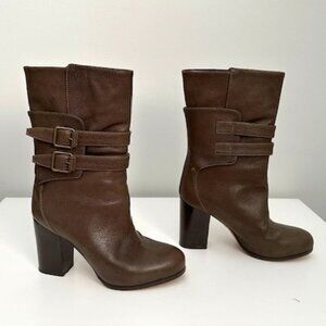 Vanessa Bruno Olive Green Stack Heel Boots, Sz 36
